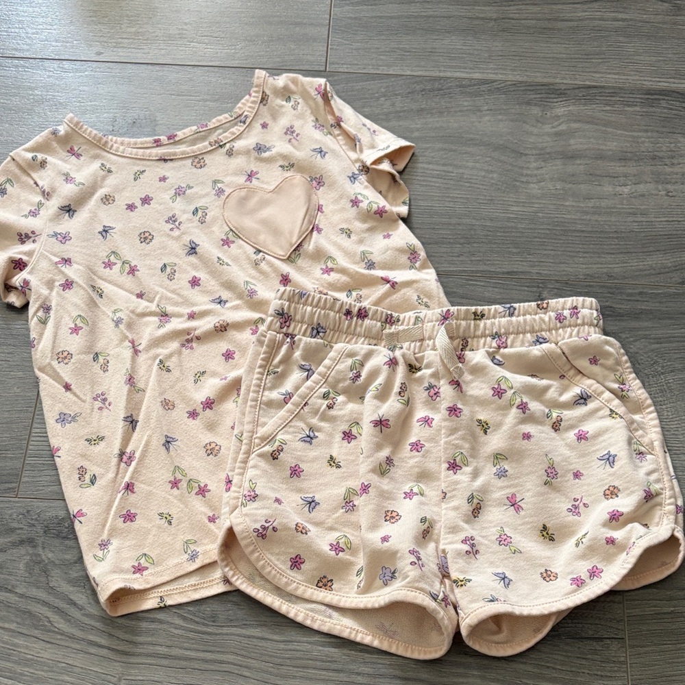 Okie Dokie Floral Kids Matching Set - Cream and Pink